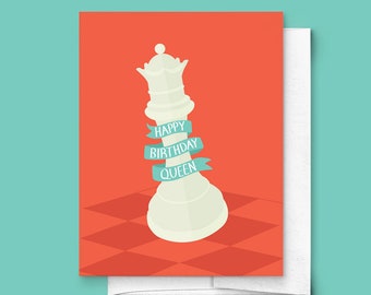 Happy Birthday Queen Folded Greeting Card | Birthday Card for Her, Birthday Card for Friend, Cute Birthday Card, Chess Card, Queens Gambit