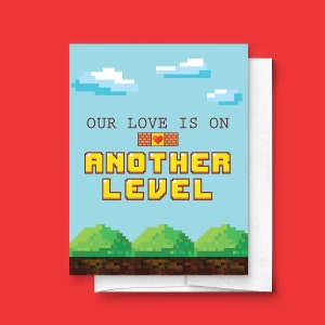 Our Love Is On Another Level Gamer Valentines or Anniversary Day Greeting Card with Envelope Nerd Zelda Video Game Cute Love Mario image 1