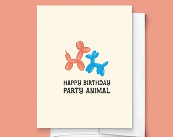 Happy Birthday Party Animal Folded Greeting Card | Birthday Card for Kid, Birthday Card for Friend, Cute Birthday Card, Balloon Animal