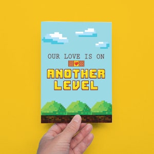 Our Love Is On Another Level Gamer Valentines or Anniversary Day Greeting Card with Envelope Nerd Zelda Video Game Cute Love Mario image 4