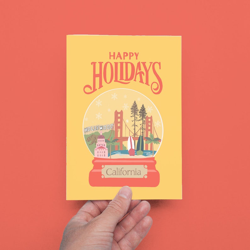 Happy Holidays from California Greeting Card Hollywood West Coast, San Francisco Holiday, Gender Neutral, For Her, For Him, For Families image 2