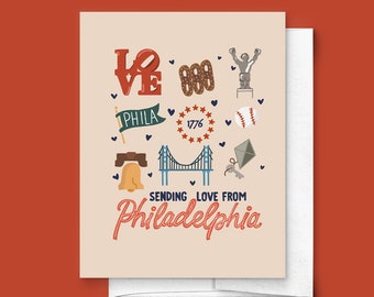 Sending Love from Philadelphia Pennsylvania, Greeting Card | Cute Illustrations, Funny, East Coast, Philly, Sports, Pennsylvania, Every Day