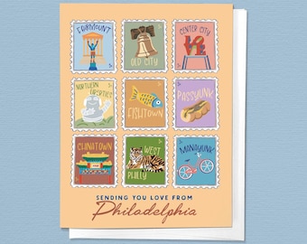 Sending You Love from Philadelphia Pennsylvania Greeting Card | Stamps Neighborhoods, Philly, Sports, Pennsylvania, Every Day, Illustrations
