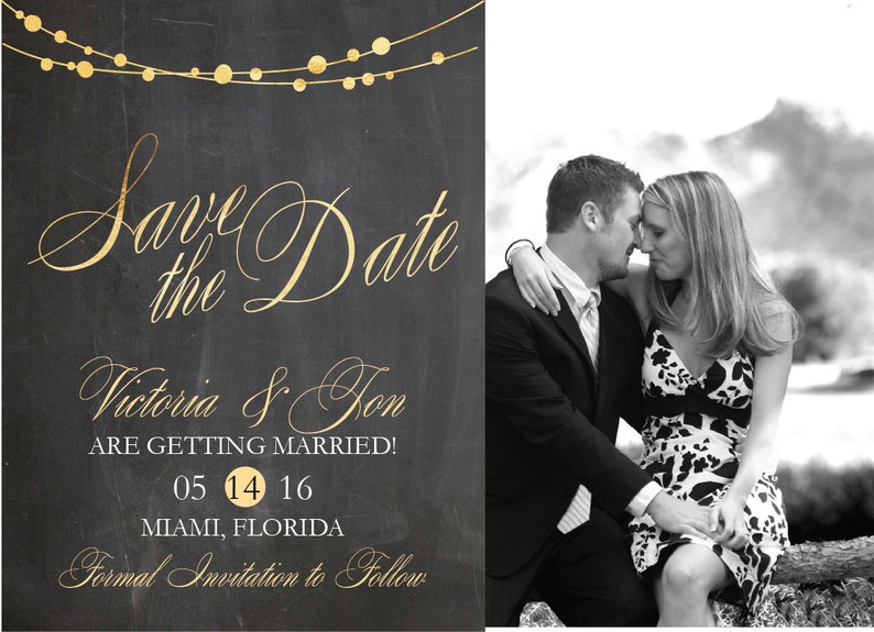 Holiday Wedding Love Light DIY PDF or Printed Cards Christmas Chalkboard Winter New Years Eve Photo Save the Date Card
