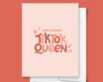 Feliz cumpleaños TikTok Queen tarjeta de felicitación doblada / tarjeta de cumpleaños para un amigo, linda tarjeta de cumpleaños, tarjeta de cumpleaños de TikTok, tarjeta de cumpleaños para ella