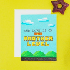 Our Love Is On Another Level Gamer Valentines or Anniversary Day Greeting Card with Envelope Nerd Zelda Video Game Cute Love Mario image 3