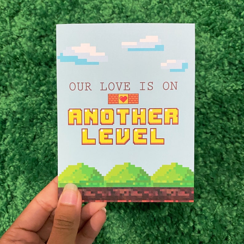 Our Love Is On Another Level Gamer Valentines or Anniversary Day Greeting Card with Envelope Nerd Zelda Video Game Cute Love Mario image 7