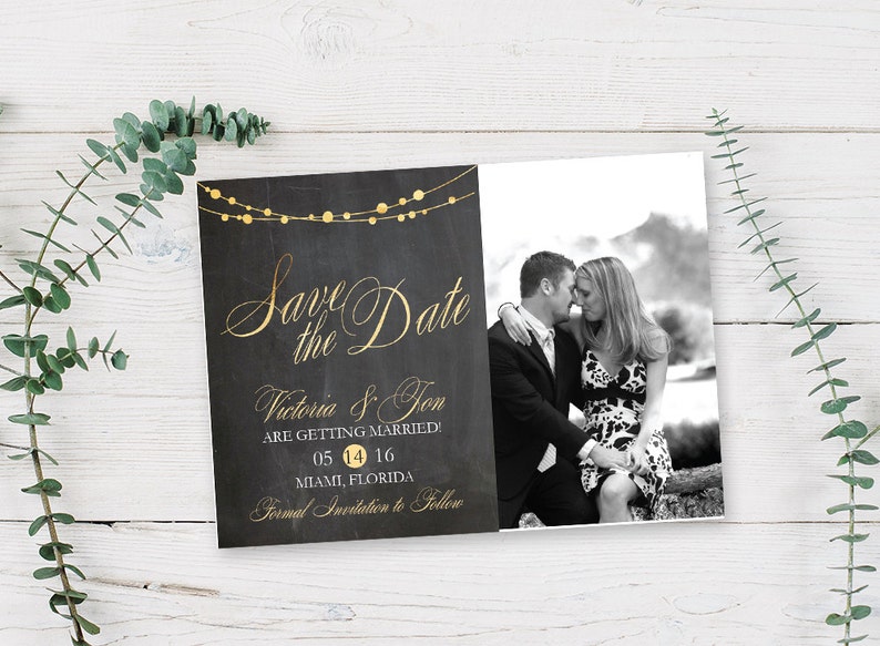 Holiday Wedding Love Light DIY PDF or Printed Cards Christmas Chalkboard Winter New Years Eve Photo Save the Date Card