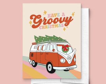 Have A Groovy Christmas Greeting Card | Hippie Van, 70s, Retro, Volkswagen, Holiday, Gender Neutral, For Her, For Him, For Families