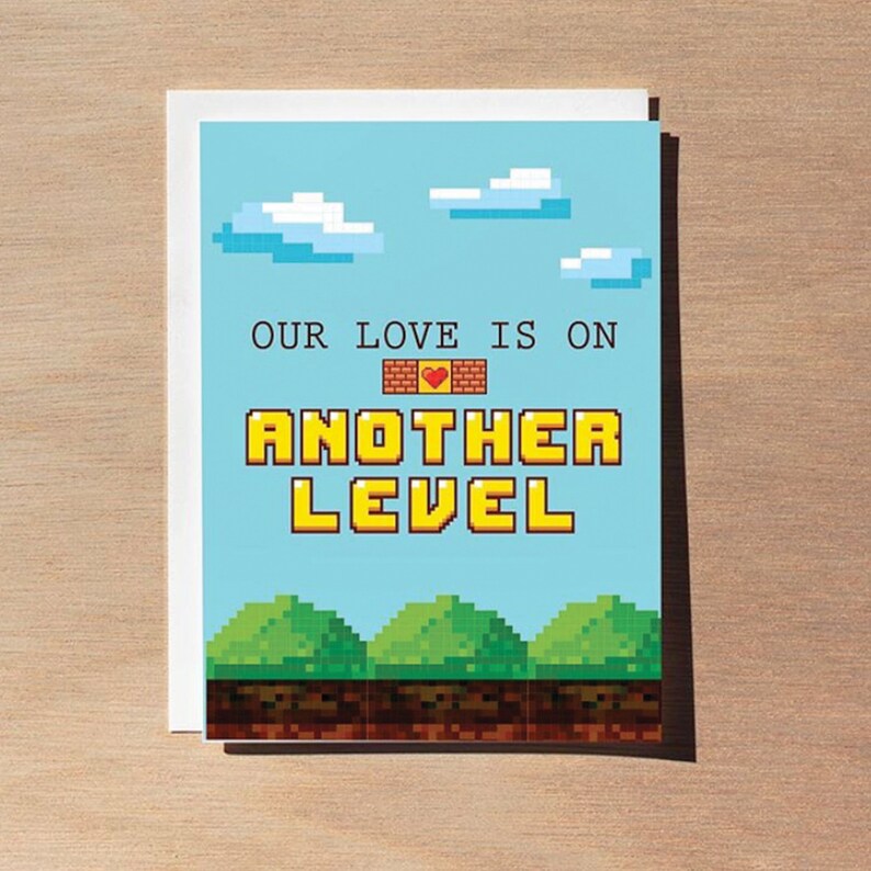 Our Love Is On Another Level Gamer Valentines or Anniversary Day Greeting Card with Envelope Nerd Zelda Video Game Cute Love Mario image 8