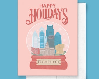 Happy Holidays from Philadelphia Greeting Card | Snow Globe, Holiday, Gender Neutral, For Families, Philly, East Coast, Pennsylvania, Cute