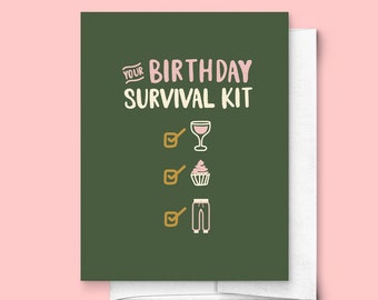 Birthday Survival Kit Folded Greeting Card | Birthday Card for Her, Birthday Card for Daughter, Cute Birthday Card, Checklist Card