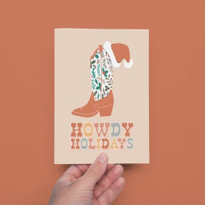 Have A Howdy Holiday, Christmas Greeting Card Hippie, 70s, Retro, Cowboy, Boots Holiday, Gender Neutral, For Her, For Him, For Families image 2