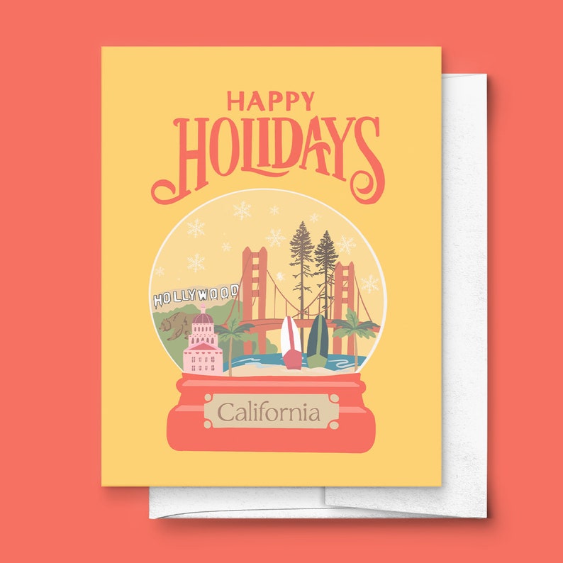 Happy Holidays from California Greeting Card Hollywood West Coast, San Francisco Holiday, Gender Neutral, For Her, For Him, For Families image 1