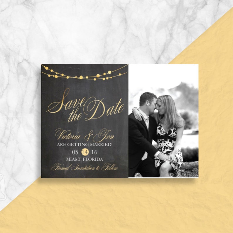 Holiday Wedding Love Light DIY PDF or Printed Cards Christmas Chalkboard Winter New Years Eve Photo Save the Date Card
