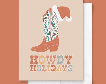 Have A Howdy Holiday, Christmas Greeting Card | Hippie, 70s, Retro, Cowboy, Boots Holiday, Gender Neutral, For Her, For Him, For Families