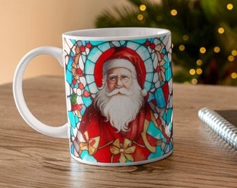 Traditional Santa with Stained Glass Christmas Mug