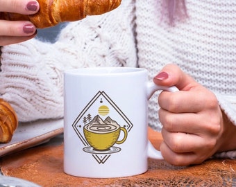 Retro Coffee Cup and Mountain Design 11oz Mug