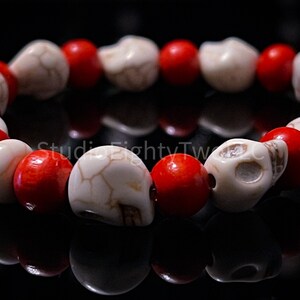 Red and White Skull Stretch Bracelet