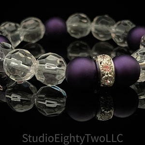 Clear Faceted Crystal & Matte Purple Beaded Bracelet