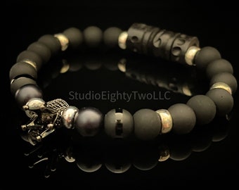 Matte Black & Silver Crown Bracelet