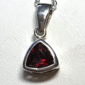 Red Chinese Andesine Labradorite trillon shaped pendant with silver necklace