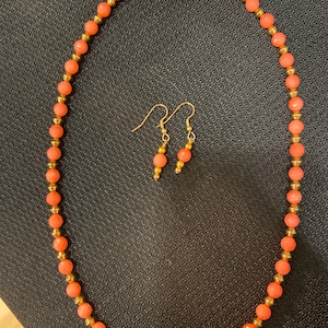 Pink/Orange Coral Necklace And Earrings