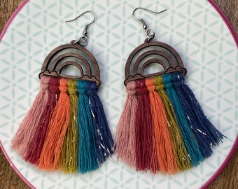 Macram\u00e9 earrings tip model jewel diffuser of essential oils hypoallergenic stainless steel rings