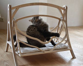 Cat Swings Wood Bed Pets Wood Hammock Basket Cat Furniture Cat Cave Cat Shelter Wood Swing Set
