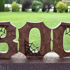 Letras de madera de Halloween con decoración de telaraña, letras independientes, decoración del hogar, decoración de puertas