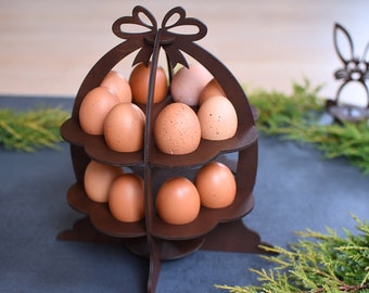 Wood Easter Egg Stand Holder Basket Egg Holder Laser Cut Brown Egg Box Wood Easter table decor