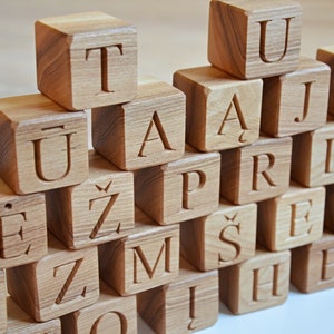 32 Lithuanian Wood Alphabet Blocks ABC Wood Letter Blocks Learning Wood Toy Personalized Blocks Baby Shower or Birthday Gift image 3