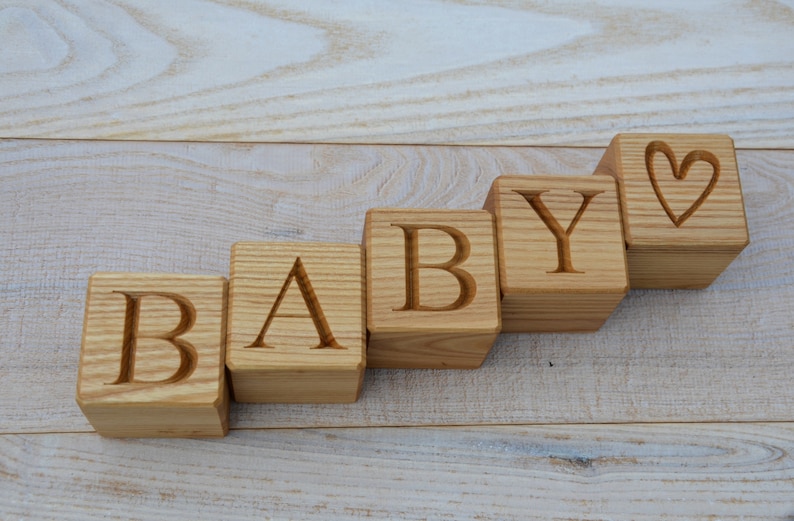 1.6'' Personalized Wood Blocks, Baby Name Blocks, Birthday Baby Shower Gift for Kids, Wood Alphabet Letter Block Engraved, ABC Nursery Block image 1