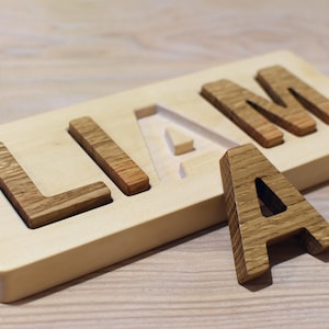 Rompecabezas de madera con nombre, rompecabezas de madera con letras personalizado, juguete de aprendizaje, regalo para baby shower, regalo para bebé recién nacido, regalo de Navidad, regalo de primer cumpleaños, juguete de ortografía
