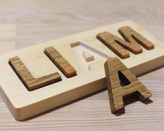 Wood Name Puzzle Personalized Wood Letter Puzzle Learning Toy Baby Shower Gift New Baby Gift Christmas Gift 1st Birthday Gift Spelling Toy