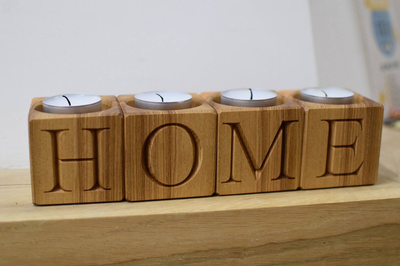 Set of 4 Wood Candle Holder Wood Blocks Home Decor Tealight Etsy