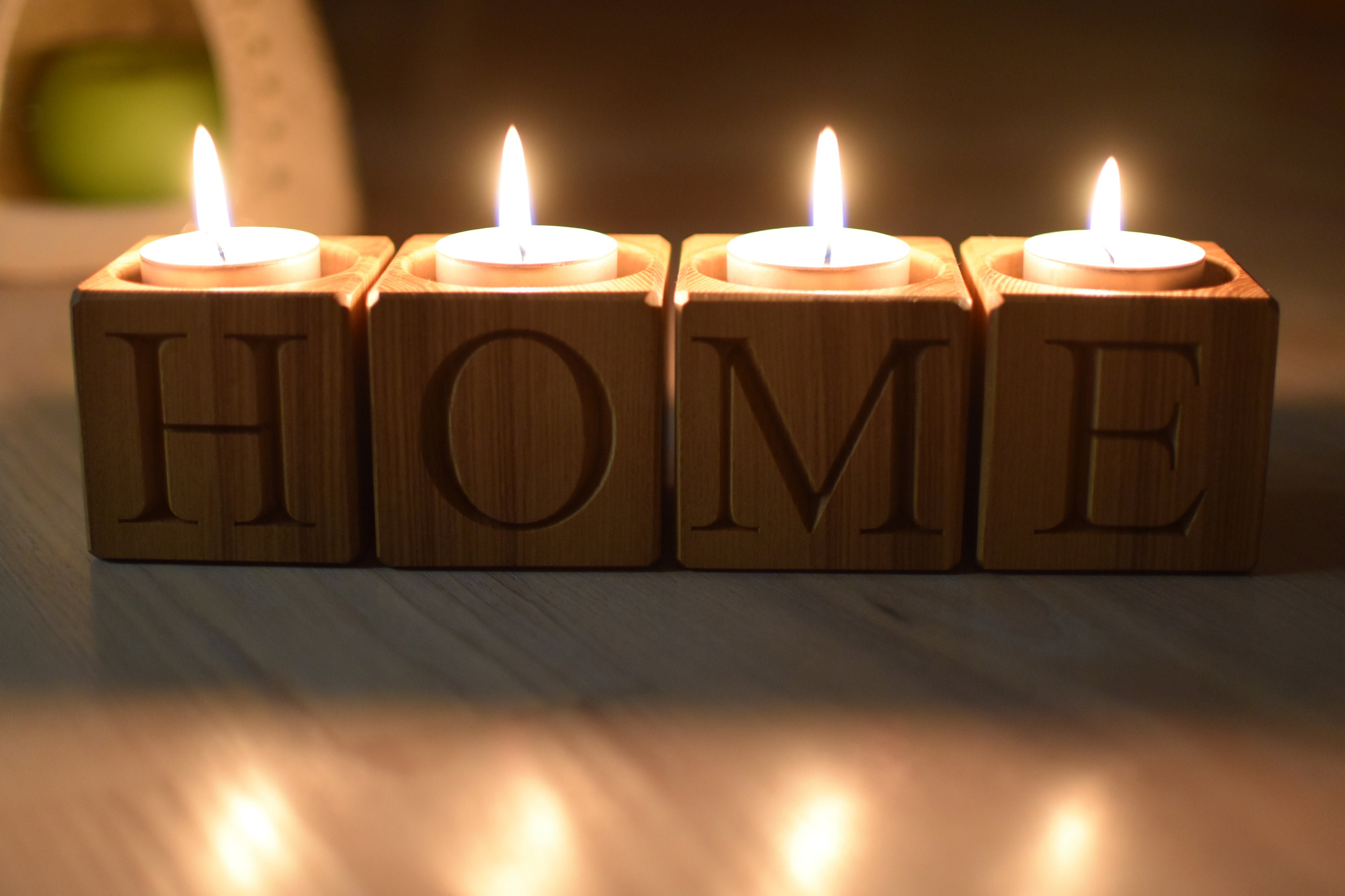 Set of 4 Wood Candle Holder Wood Blocks Home Decor Tealight Etsy