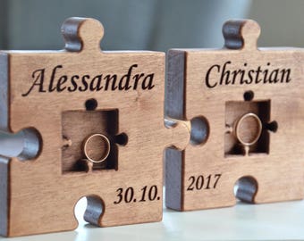 Porte alliances en bois personnalisé, oreiller puzzle, porte-alliances rustique, puzzle en bois, décoration de mariage rustique