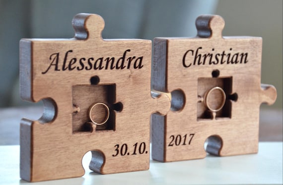 Personalized Wood Wedding Ring Bearer Pillow Puzzle Rustic Wedding Ring Holder Wood Puzzle Ring Bearer Rustic Wedding Decor