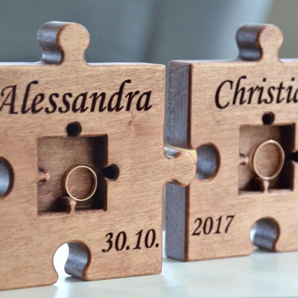 Porte alliances en bois personnalisé, oreiller puzzle, porte-alliances rustique, puzzle en bois, décoration de mariage rustique