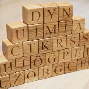 SALE 26 Wooden English Alphabet Blocks 1.6 inches ABC Wood Block Learning Wood Letter Personalized Blocks Christmas Baby Shower Black Friday