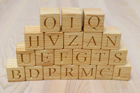 SALE 26 Wooden English Alphabet Blocks 1.6 inches ABC Wood Block Learning Wood Letter Personalized Blocks Christmas Baby Shower Black Friday