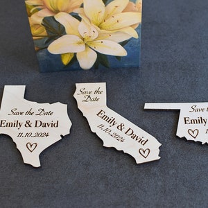 Madera Estado de EE. UU. Guardar la fecha Magnet Tarjetas de ceremonia de compromiso, Anuncios de boda Tarjetas de madera, Boda rústica Guardar la fecha Blanco Texas