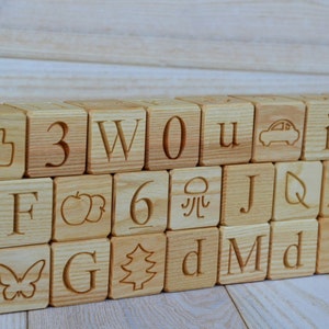 All in 1! 26 Wood English Alphabet Blocks ABC Wood Blocks Christmas Gift Wood Letter Cubes Personalized Toy Blocks Baby Shower Black Friday
