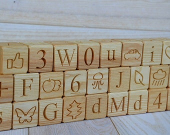 Tudo em 1! 26 Blocos de Madeira com o Alfabeto Inglês - Blocos de Madeira ABC - Presente de Natal - Cubos de Madeira com Letras - Brinquedo Personalizado - Chá de Bebê - Black Friday