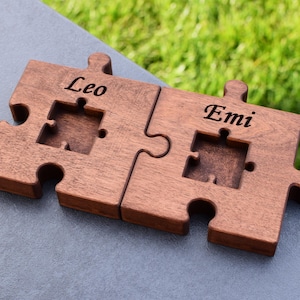 Personalized Wood Wedding Ring Bearer Pillow Puzzle Rustic Wedding Ring Holder Wood Puzzle Ring Bearer Rustic Wedding Decor image 4