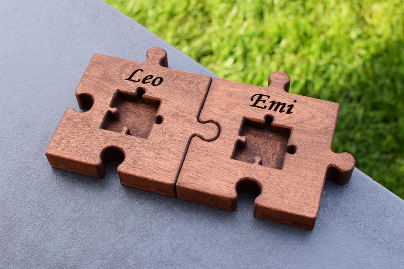Personalized Wood Wedding Ring Bearer Pillow Puzzle Rustic Wedding Ring Holder Wood Puzzle Ring Bearer Rustic Wedding Decor image 4