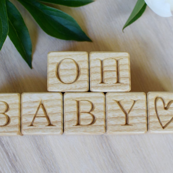 SMALL Personalized Wood Blocks, Baby Name Blocks, Birthday Baby Shower Gift for Kids, Wood Alphabet Letter Block Engraved, ABC Nursery Block