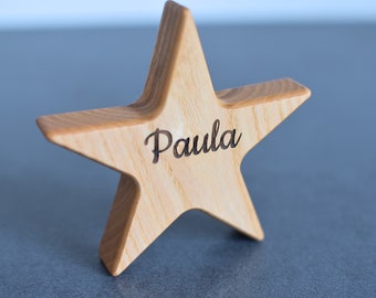 Personalized Wood Star Decor with Letter Engraved Christmas Ornament Decor Personalized Christmas Gift New Baby Shower Gift Birthday Gift