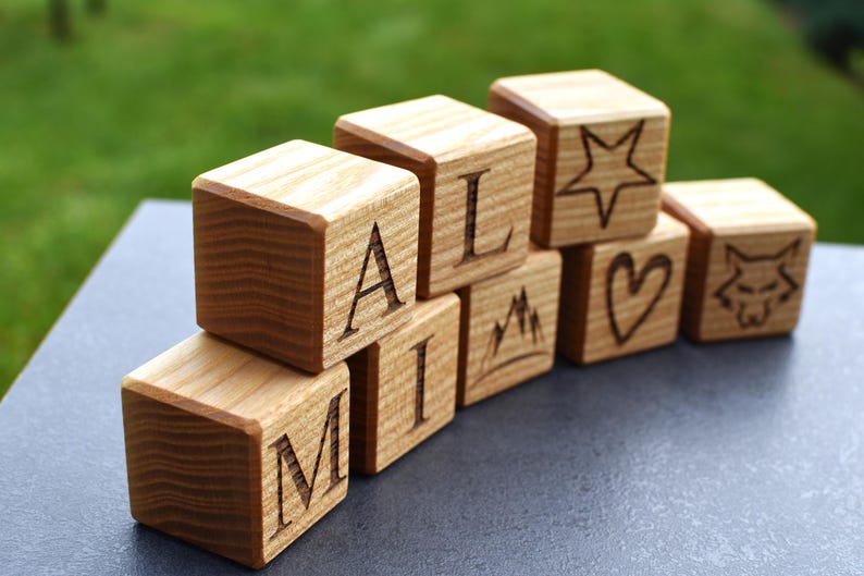 Engraved Block Letters 1.6'' Personalized Wood Blocks, Baby Name Blocks, Laser Engraved Blocks ...
